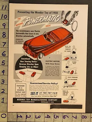 1950 Toy Ad Vehicle Auto Electric Remote Motor Powermatic Mormac Cleveland Tk28 • $48.95