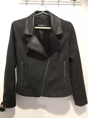 SPORTSCRAFT Charcoal/Black Tweed Zip Front Jacket With Leather Trim Size 8 EUC  • $59
