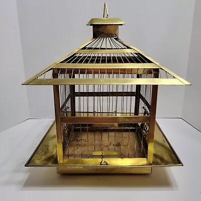 Antique Hendryx Pagoda Style Brass Copper Bird Cage Hanging Or Standing  • $125