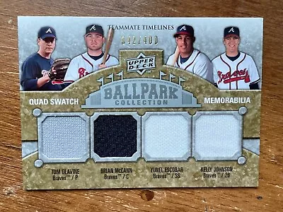 2009 UD BALLPARK COLLECTION GLAVINE/McCANN/ESCOBAR/JOHNSON QUAD SWATCH CARD /400 • $9.95