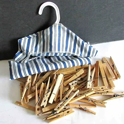 Vintage Laundry Clothes Pin Bag Holder Hanger With Wood Clothespins FREE SH • $24