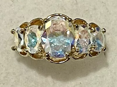 Sparkling Sterling/Vermeil Ring W/Graduated Mystic Topaz CZs Band Style Size 8 • $75.89