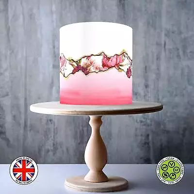 Ombre & Pink Peony Fault Line Wrap Around Edible Cake Topper ICING / WAFER • £7.79