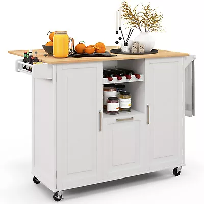 Rolling Kitchen Island Utility Serving Cart W/ Drop Leaf Wine Rack Drawer • $339.95