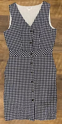 J. Crew Dress Sz 0 Black And White Seersucker Check Shirtwaist Cotton Lined Euc • $21.95