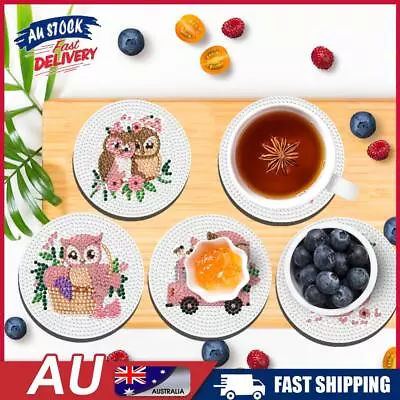 AU Diamond Painting Art Coaster Kit Acrylic Round With Holder (6pcs Pink Owl) • $14.96