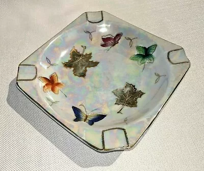 Lipper & Mann Iridescent Ashtray Hand Painted Butterflies Leaves 62/17 N (Box H) • $11.71