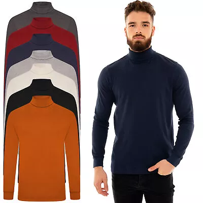 Mens Roll Neck Cotton Lightweight Jumper T-Shirt Turtle Funnel Long Sleeve Tops  • $13.68