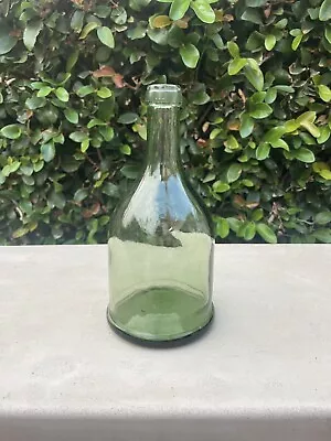 Vintage Pressed Green Glass Wine Bottle Embossed Seal Unique Shape￼ • $12