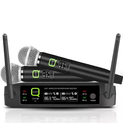 QWM11 UHF Wireless Radio Microphone System Twin Handheld Mic Kit KWM11 Karaoke • £79