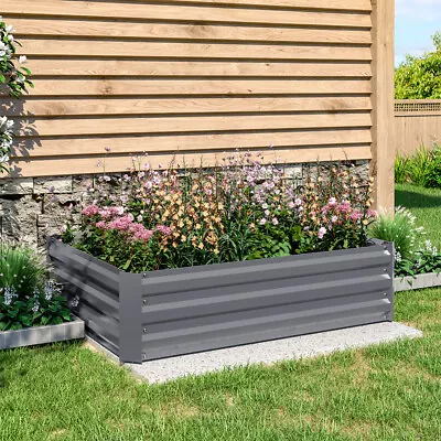 Grey Metal Steel Raised Garden Bed Planter Box Outdoor Flower Trough Bottomless • £25.99
