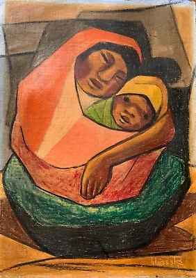 Raphael Moises (Mexican 1910-1995) Mexican Aztec Cubist School Oil Painting • $249.99