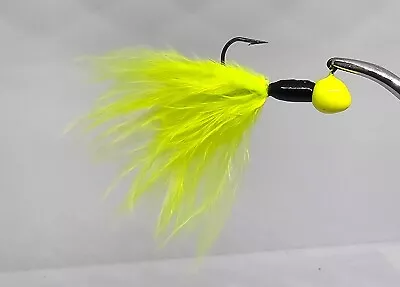 Marabou  Feather Tail Crappie Jigs Black & Chaartruese 1/16th Oz (DayDay) • $1.75