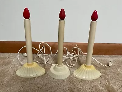 Vintage 3 Christmas Candle Lights Cardboard Tube Plastic Base • $9.99