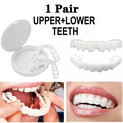 2Pcs Snap On Bottom /Upper Lower False Teeth Dental Veneers Dentures Smile • $11.53