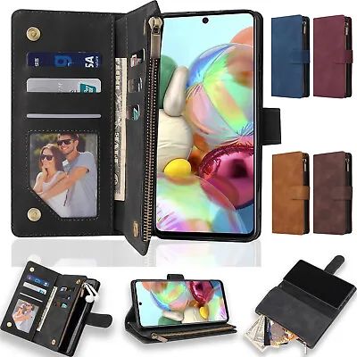 For Samsung Galaxy A12 A22 A52 A71 A21s Zip Wallet Case Leather Flip Phone Cover • £8.59