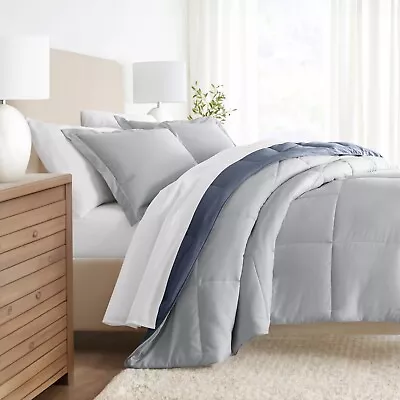 Kaycie Gray Fashion 3PC Reversible Comforter Set - All Season Easy Care Down Alt • $36.71