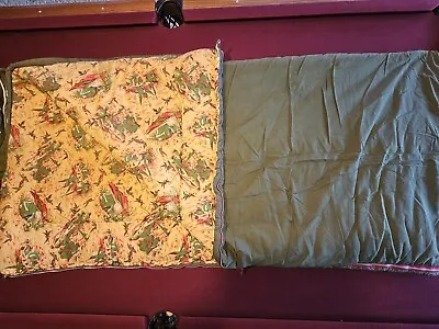 VTG Coleman Green Canvas Flannel Lined Ducks Hunting Sleeping Bag Bed Roll Wide • $89.95