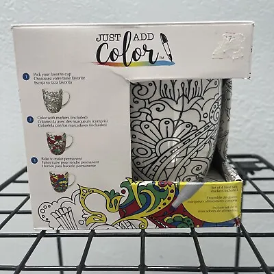 Just Add Color Ceramic Mug Kit Color Your Own Cup W/ Markers Floral Pattern NIB • £14.48