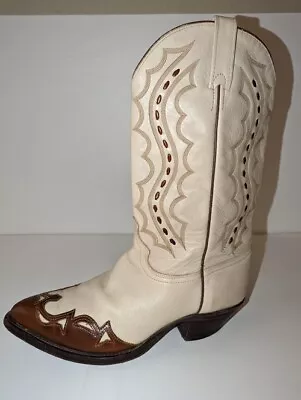 J Chisholm Two Tone Cream/ Brown Leather Western Cowboy Boots Men's Sz.10 EE • $69.99