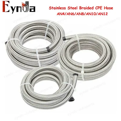 4AN/6AN/8AN/10AN/12AN Stainless Steel Braided CPE Fuel/Oil/Gas Hose Line Silver • $11.59