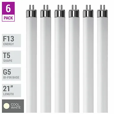6 Pack F13T5 Fluorescent Tube 21  13W Watt Mini Bi 2-Pin G5 4100K Cool White • $21.15