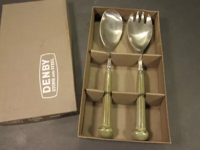 Denby England SHERWOOD Stone & Steel 2Pc Serving Set W/Box Green Dual Tone • $55.99