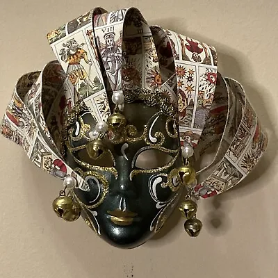 Venetian Woman Jester Mask Mardi Gras Carnivale Bells Wall Hanging 6” X 7.5” • $32