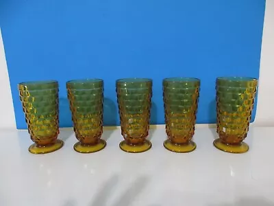 Vintage Amber Gold 5 Pc Set Footed  Indiana Whitehall Cubist Tumblers • $24.99