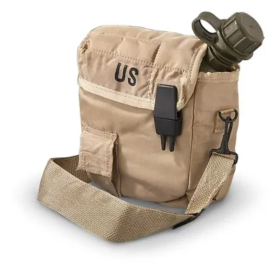 Military 2 QT Canteen With Cover And Shoulder Strap Tan  NEW  • £24.10