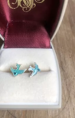 Vintage Sterling Silver Blue Bird Of Happiness Stud Earrings • $15