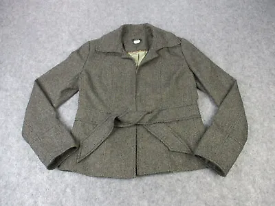 J Crew Womens 6 Gray Robert Noble Herringbone Wool Open Crop Tied Coat • $47.96