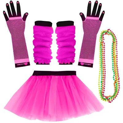 Pink Ladies 80s Neon Tutu Skirt Mesh 1980 Wear It Pink Party Retro Fancy Dress • £8.99