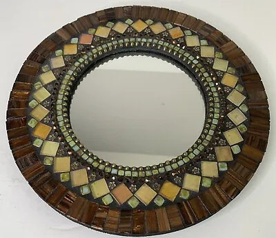 Mosaic Mirror Handmade Zetamari Mosaic Artworks Signed Artist Brown Gold Green • $52.98