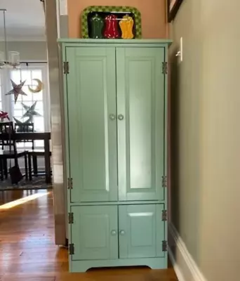 Wood Pantry Kitchen Utility Cabinet Retro Green Shelves 4 Door Laundry Closet • $179.97