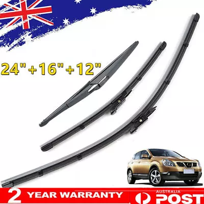 Front & Rear Wiper Blades For 2006-2013 Nissan Dualis + 2 J10 JJ10 SUV 1.6 DCi • $15.99