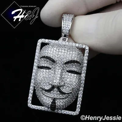 925 Sterling Silver Iced Cubic Zirconia Silver V For Vendetta Mask Pendant*sp359 • $63.99