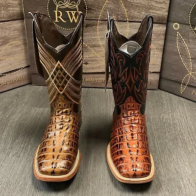 Men's Rodeo Cowboy Alligator Tail Print Western Square Toe Boots Mexico Product • $119.99