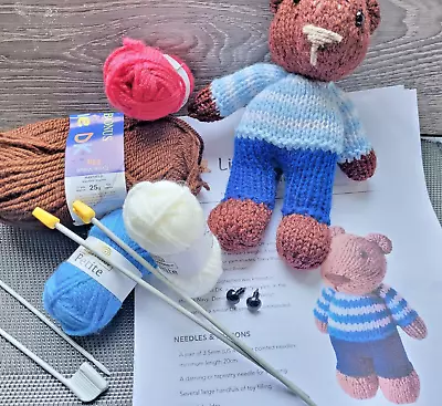 Knit A Teddy Bear Kit I Easy Knitting Kit I Birthday I Xmas Gift I Learn To Knit • £8.99