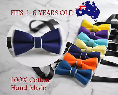 Baby Boy Kids 100% Cotton 2 Layers Bow Tie Wedding Pink NAVY BLUE Yellow Grey • £4.31