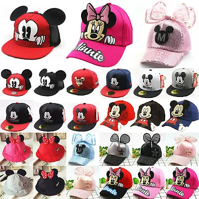 Kids Girls Boys Mickey Minnie Mouse Snapback Hat Summer Casual Baseball Cap Gift • £10.01