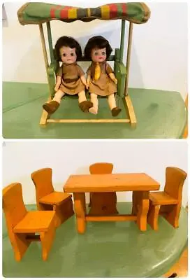 Effanbee Fluffy 8  Scout Brownie Vtg 2 Doll Lot With Swing Dining Room Set 7pc • $69.99