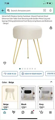 Velvet Soft Modern Vanity Footstool -Round Footrest Stool  • $18