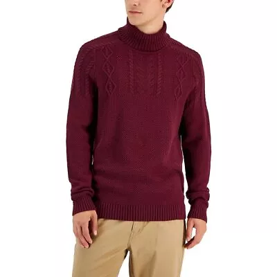 Club Room Mens Cable Knit Chunky Turtleneck Sweater Red M • $35.50