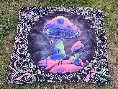 Trippy Mushroom Backlight Tapestry Art Print Purple/Blue/Pink Black • $15