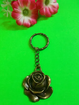 $5.50 • Buy ** Lovely Bronze Flower Charm On A Bronze Ripple Key Ring With Chain ** # 97