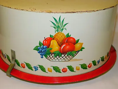 $22.95 • Buy Vintage DECOWARE CAKE Pie Tin Metal Carrier SAVER Red White Fruit Basket 11.5  D