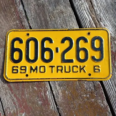 1969 Missouri TRUCK 6 License Plate -  606-269  (black On Yellow) 69 MO TRUCK 6 • $44.50