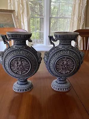 Merkelbach  & Wick Antique German Beer Stein Pitcher Eagle Shield - Set Of 2 • $38