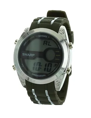 Men's Casual SHARP Digital Watch Green Rubber Band Silver Tone Case SHP5756 • $19.99
